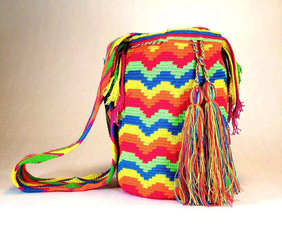 4 Colors Mochila Wayuu Crossbody Bag Summer Mini Tote Handmade from Columbia | IMINGLOBAL Skyblue